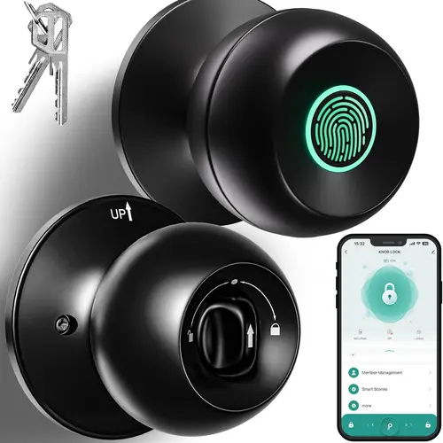 [Deals for You Days]Fingerprint Door Lock, Smart Fingerprint Door Knob, Biometric Door knobs with App Control, Auto Lock Door Lock with Code, Keyless Door Knob with Locks for Bedroom, Home,Office FathersDayGift