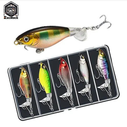 EXCROCK 5/10PCS-Top Floating Swimming Water Bass Fishing Lures, Box Packed Fishing Lures with Propellers-Catfish Bait Trout Lures Gifts for Men, Whopper Plopper, Swimbaits, Fishing Equipment, Fishing Lure Bait