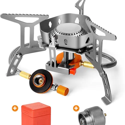 Odoland 3500W Windproof Camp Stove Camping Gas Stove with Fuel Canister Adapter, Piezo Ignition, Carry Case, Portable Collapsible Stove Burner for Outdoor Backpacking Hiking and Picnic