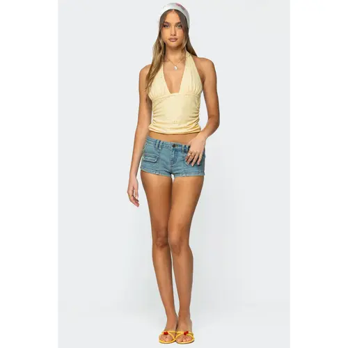 Cargo Pockets Denim Micro Shorts
