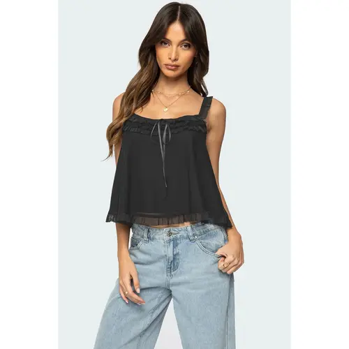 Ruffle Mesh Babydoll Tank Top