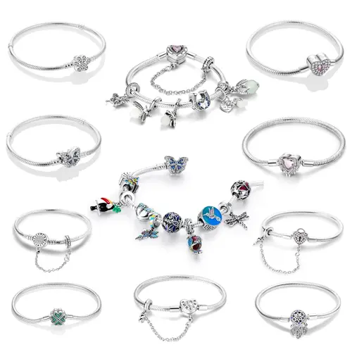 MULA Women's Silver-Plated Bracelet Set - Exquisite DIY Personalized Beaded Bracelet, Beautiful Heart Design, Compatible with All Universal Beads, Ideal Gift for Women