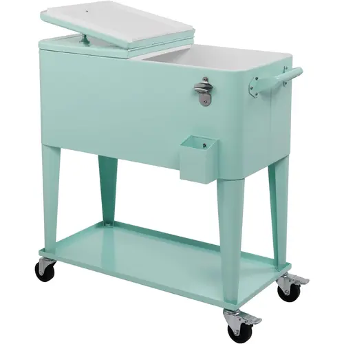 VINGLI 80qt Large Rolling Ice Chest Cooler Cart, 80qt Party Load, Functional Portable Camp Kitchen Unit with Shelf & Bottle Opener, Cools Up to 48h for Ice-Bright Drinks, Turns Patio Gatherings Into a Bar