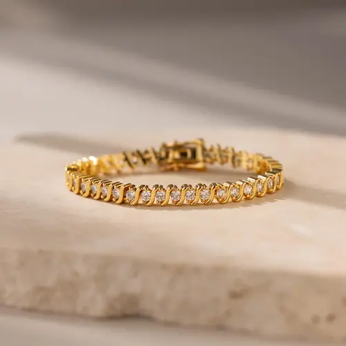 S-Link Diamond Tennis Bracelet by Caitlyn Minimalist - Vintage Style Diamond Link Bracelet - Crystal Jewelry - Anniversary Gift for Her