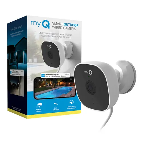 myQ Smart Outdoor Wired Camera - 1080p HD Video, Color Night Vision, Smart Lock & Garage Integration, Motion Detection, Wi-Fi, Two-Way Audio.