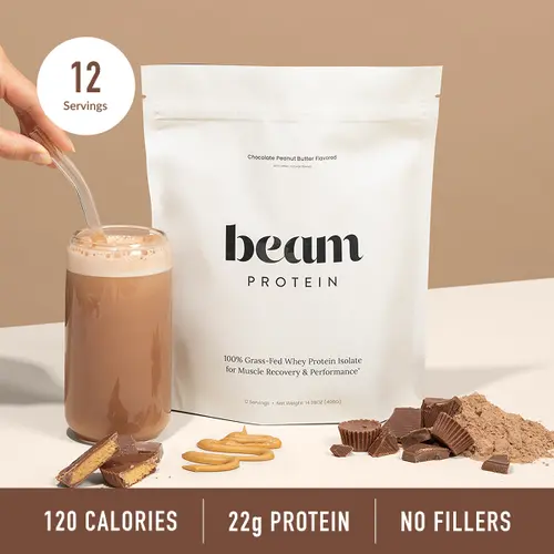 Beam Whey Protein — 12 Servings for Strength & Post-Exercise Recovery (Peanut Butter Flavor, 100% Grass-Fed, Top-Rated) | Back to School