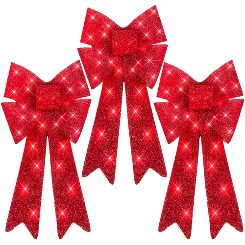 Best Choice Products Set of 3 Pre-Lit Christmas Bows, Indoor/Outdoor LED Holiday Décor w/ 8 Light Functions