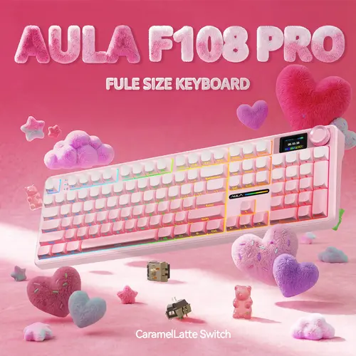 AULA F108 PRO Full Size Wireless Gasket-mounted Mechanical Keyboards for Gaming - Rainbow Keyboard, RGB Lighting, Smart Screen, Knob, Numpad, Tri-Mode, Hot Swappable, Customizable, Productivity Tools for E-Sports/Office Computer Accessories