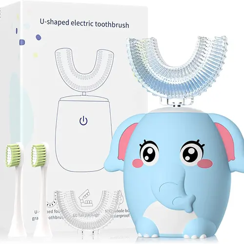 Kids Electric U Shaped Toothbrush Children Rechargeable Sonic Toothbrush Toddler baby toothbrushes with1-4 Brush Heads Full Mouth 6 Cleaning Modes Oral hygiene Cleansing summerwins