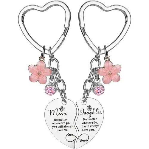2 Pcs Mother Daughter Heart Matching Keyring Keychain Set Gifts For Mom Mothers Day Gifts from Daughter