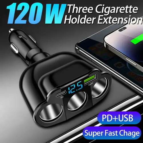 Nuokaiqi 3-Socket Multifunctional Car Charger - Super Fast PD/USBC Fast Charger, Digital LCD Voltage Display, CarPlay HDMI Adapter, Plug-in Type C Auto Accessories for Cars & Trucks, Super Fast Charger