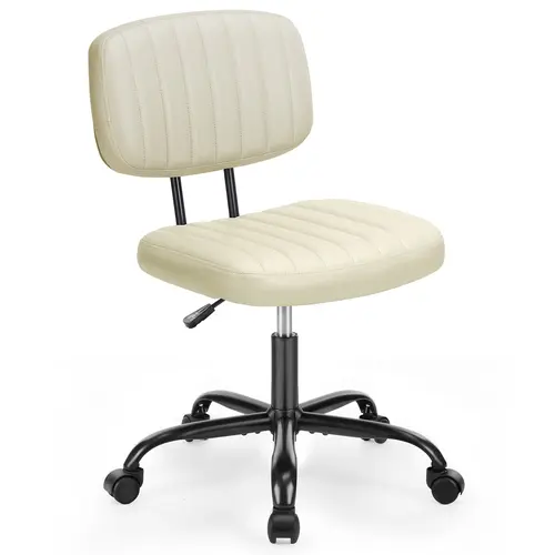 Sweetcrispy Armless PU Leather Height-Adjustable Rolling Swivel Small Office Chair with Wheels - Comfy Home Office Furniture for Adults, Bedrooms, Vanities