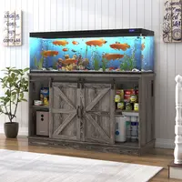 Rustic Large Farmhouse MDF Fish Tank Stand - Aquarium Stand, Supportive Spacious Cabinet Storage with Sliding Doors, Built-In Power Supply, Adjustable Shelves, Easy to Assemble, Food Storage Compatible