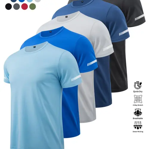 3/4/5/6-Piece Set Men's Sporty Short Sleeve T-Shirt, Workout T Shirt, Fitted Plain Design, Fitted Sportswear, Activewear Gym, Breathable Quick-Dry Outdoor Fitness Top, Breathable Workout Tops, Ideal for Running, Basketball, Gym