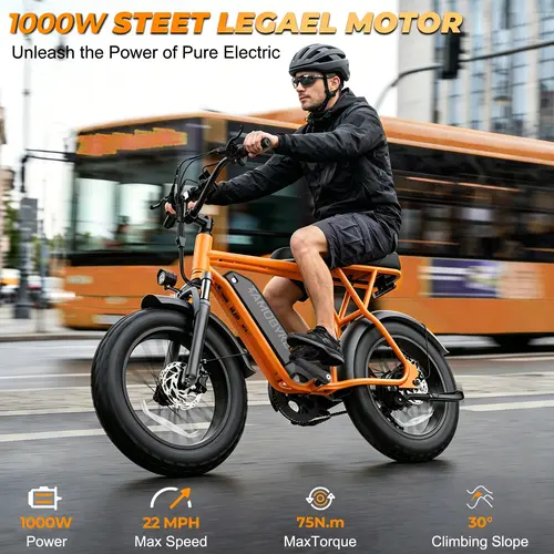 【SummerVibes】T63 Electric Bike, 4 Color Electric Bike for Adults, 1000W Motor, top speed 22 MPH ，468Wh Remove Battery, 20-4''Fat Tire Commuting Ebike, All-Terrain Electric Dirt Bike for Mountain, Snow, Sand, Road