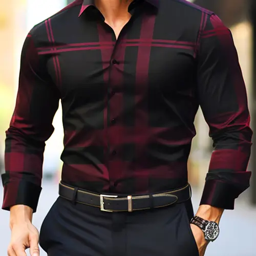 Men's Plaid Print Long Sleeve Dress Shirt, Button Down Shirt, Casual Fitted Shirt, Comfy Collared Button Design Top for Work Office Business, Men's Clothes for All Seasons, Casual Wear Clothing, Casual Stylish, Collared Shirts, Menswear