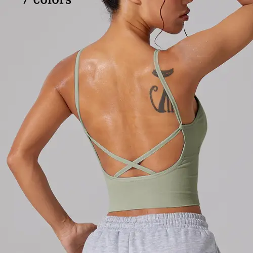 Women's Solid Criss Cross Back Sports Bra, Strappy Yoga Bras, Breathable Comfortable High Stretch Yoga Bra, Ladies Sportswear for Indoor Outdoor Wear, Workout Sports Bra, Fitness Bra, Sporty Workout Bra