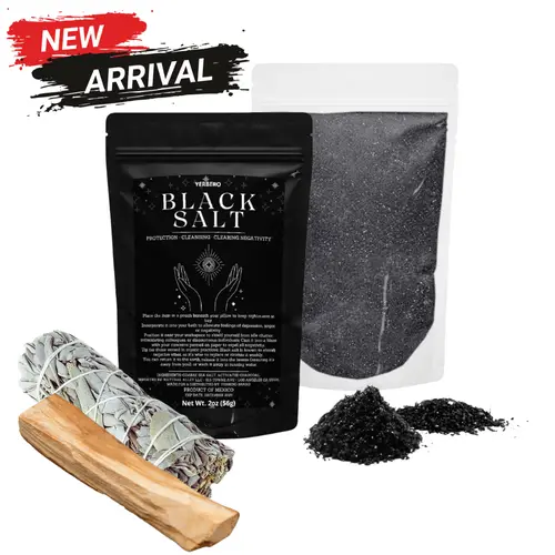 Witchcraft Cleansing 3-Pack Kit - Natural Alley Body Care, 2oz Black Salt Bath Additive, 4in Sage, 4in Palo Santo for Wiccan Beginners' Protection, Altar Work, Banishment Rituals