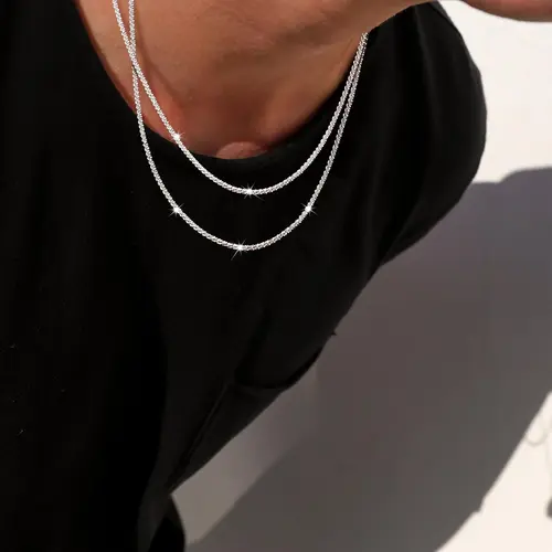 Tewiky Men's 2mm/3mm Twist Rope Chain Necklace 16/18/20 Inch Sparkling Layered Choker Trendy Silver Hypoallergenic Fashion Gift Modern Versatile Accessories Back To School