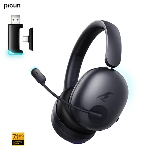 Picun UG-10A Wireless Gaming Headset - 7.1 Surround Sound, -56dB Noise Cancelling, 100H Battery Life, 40mm Drivers, Quad-Mode Connectivity (2.4G/Bluetooth/Wired), RGB Lighting, HD Mic for PC/PS4/PS5, Multiplatform Gaming Headset summerwins