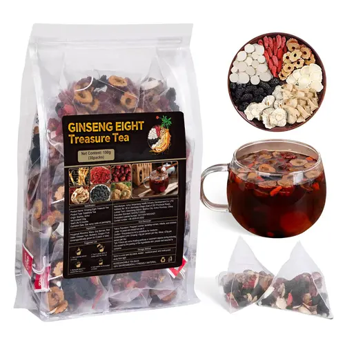 [$16.66 for 60 Tea Bags] Chinese Herbal Tea Beverage - Organic Nourishing Blend with Ginseng 5-Treasure, 8-Treasure, Red Date, Wolfberry & Mulberry for Men, Natural Traditional Drink