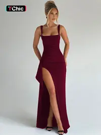 Women's Solid High-Slit Side Sleeveless Bodycon Cami Dress, Elegant Backless Long Dress for Party Club Holiday Beach Evening Formal Wear, Ladies Summer Clothes