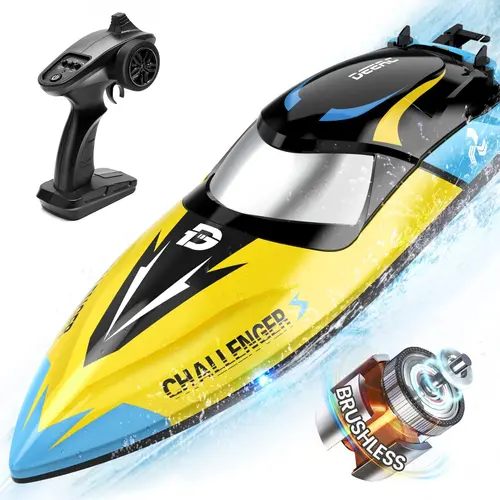 DEERC Brushless RC Boat, 30+ mph Fast RC Boats Never Capsize&Low Battery Alarm Function, 2.4GHz Racing Boat with LED Lights  Rechargeable Batteries, Durable Water Toy summerwins