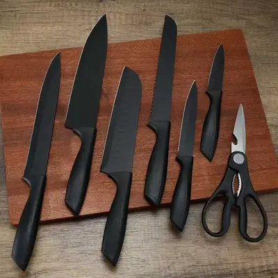 Knife Set,  8-Piece Kitchen Knife Set for Chef, Sharp Knife Set with Universal Knife Block, Anti-Rust Kitchen Knife Block Set,  (Black) Stainless Steel Cutting summerwins