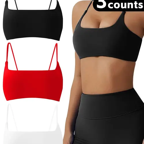 Women's Solid Color Wireless  Sports Bra,  Comfortable Breathable Spaghetti Strap  Buckleless Backless  Bra for Yoga Gym Workout Fitness, Ladies Sportswear for Indoor Outdoor Wear, Wirefree Sports Bra