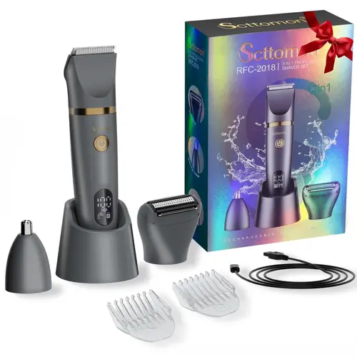 Men's 3-in-1 Electric Body Hair Trimmer – Fathersdaygift, Waterproof Cordless Men's Body Hair Removal Device with Groin Trimming, Nose Shaving, Standing Recharge Dock, LED Display