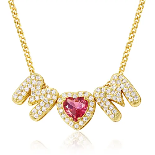 KissYan Mama Necklace for Women, 14K Gold Plated Heart Birthstones Bubble Pendant Necklaces For Mom Wife Dainty Jewelry Gifts For Mom For Mother's Day Birthday Mothers Day Gift Ideas TikTokShopBackToSchool, April Birthstone, August