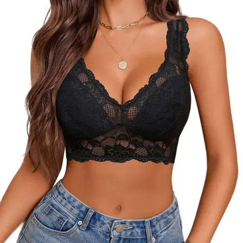 Avidlove Bralettes for Women Lace Bra Non Padded Longline Bralette Deep V Triangle Everyday Lingerie Bras Floral Basic