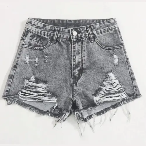Women's Ripped Button-Front Bottoms, Casual High-Waist Frayed Hem Shorts, Casual Fashionable Shorts for Daily Wear