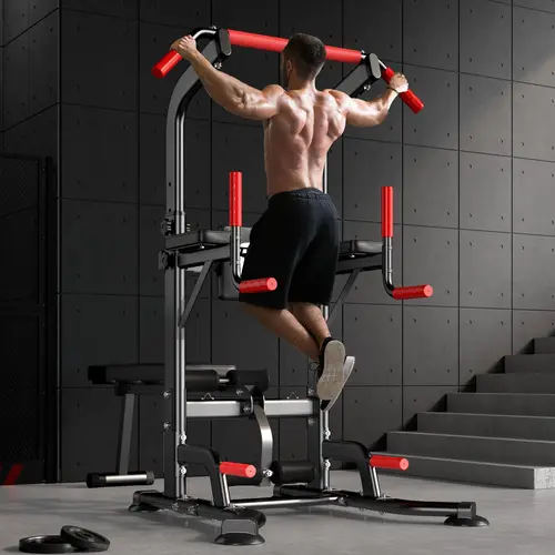 Nicole Selection Multi-Function Power Tower - Adjustable Pull Up-Dip Station with Folding Bench, 330LBS Capacity Home Fitness Equipment for Whole Body Workout, Muscle Exercise Equipment, 40YKMF6206B, Christmas Gift Option, Pull Bar