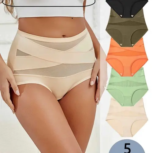 [Plus Size] Solid Color High Waisted Seamless Casual Briefs Panties, Plain Panty, Seamless Knickers, Soft Comfy Breathable Knicker for Daily Wear, Women's Underwear for All Seasons