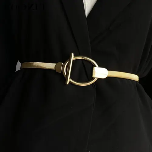 UOOZEE Geometric Pleated Solid Color Elastic Waist Band - Adjustable Women's Belt with Metal Double Ring Buckle, Stretch Waist Chain for Fashion Clothes Accessories, Adjustable Waist Belt