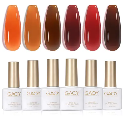 GAOY Jelly Tortoise Brown Gel Nail Polish Set, 6 Sheer Fall Colors | Transparent Orange Dark Brown Red Colors Gel Nail Polish Kit, UV/LED Cure Required, Easy DIY Manicure at Home