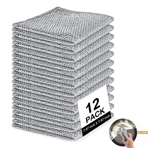 12 Counts Wire Dishwashing Rags, Multipurpose Non-Scratch Wire Dishcloths for Wet and Dry Use, Reusable Wire Cleaning Cloths for Kitchen, Cookware, Sinks, Dishes, Stove Tops