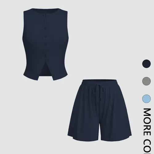 Two-Piece Set Women's Loungewear Solid Ribbed Tank Top & Shorts, Casual Sleeveless Top & Shorts for Daily Wear, Ladies Two-piece for All Seasons
