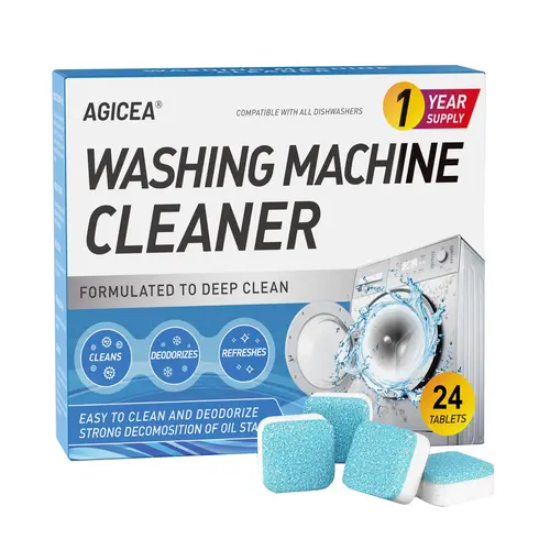 Washing Machine Cleaning Tablets - 24pcs Eco-friendly Lemon Effervescent Cleaner, 3-4 Tablets/Cycle, Drum Safe, Surfactant Blend, Deep Grime Lift, Easy-to-Use Pet-related Laundry Household Home Care Essential