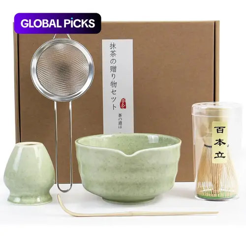 5PC Matcha Set, Matcha Whisk Set, Japanese Tea Ceremony Kit With Spouted Bowl, Bamboo Whisk & Stand, Scoop & Strainer, Matcha Starter Kit, Tea Making Tools #GLOBAL PICKS