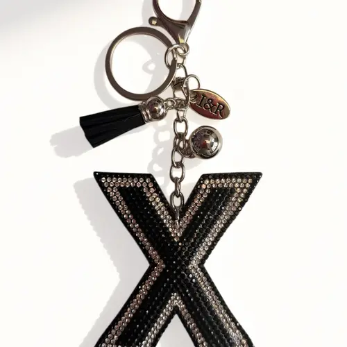 Iris Black Studs Initial Letters Charms Decorative with Keychain Pendant (#CL13) By Iris & Rainbow