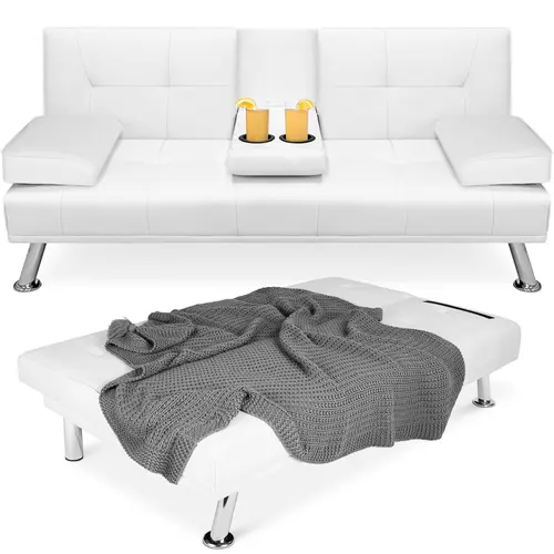 Best Choice Products Modern Faux Leather Convertible Futon Sofa w/ Removable Armrests, 2 Cupholders