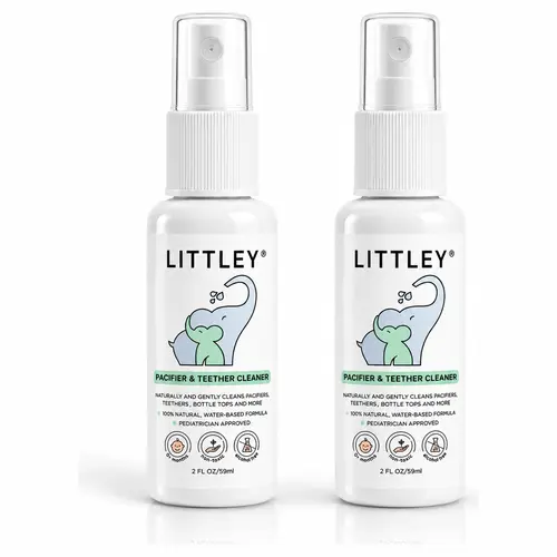Littley pacifier & teether cleaner 2 pack | 2oz travel spray bottles -- alcohol-free baby cleaning spray