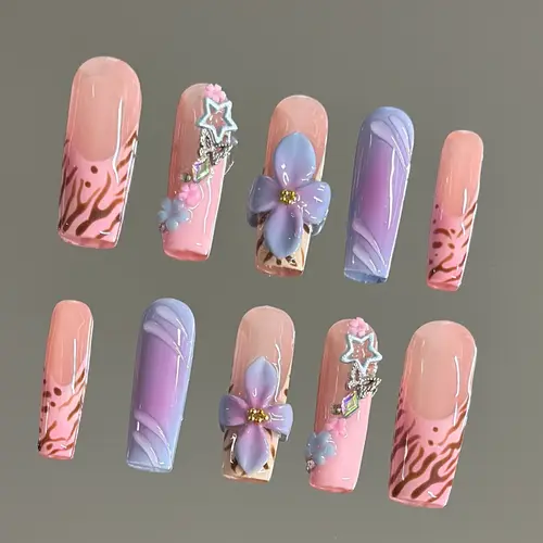 NailVesta ROSEY TIGRESS – 100% Handcrafted 3D Press-On Nails | Reusable, Long-Lasting, Salon-Quality