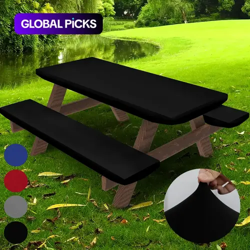 Picnic Table Bench Cover Set, 3 Counts/set Including 1 Count Table Cover & 2 Counts Bench Cover, Elastic Tablecloth Set for Camping, Outdoor Dining