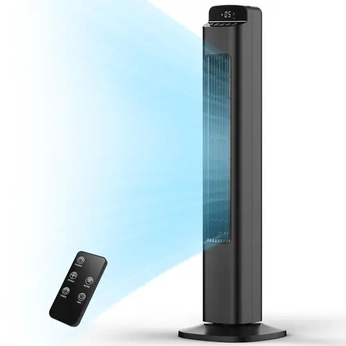 COWSAR Floor Stand Tower Fan, [NOT AC] Quiet Oscillating Bladeless Portable Fan with Remote, Digital LED Display, 5-Speed, 3 Modes, 80° Oscillation, 12H Timer for Bedroom & Office, Floor Stand Tower Fans