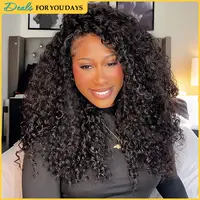 Vshow Water Curly 3 In 1 Half Wigs Glueless Human Hair Wigs With Drawstring Burmese Curly Pull and Go Wigs 250% Density Flip Over Glueless Half Wig Beginner Friendly Spiral Curly End Wigs