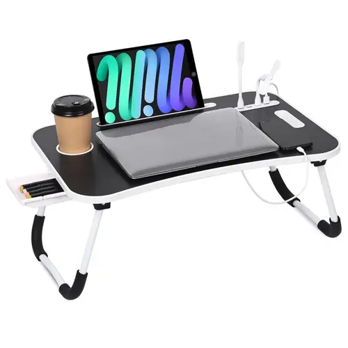 Ultra Large Portable Foldable Laptop Bed Desk, Lap Desk Tray Table with 4 USB Ports, Storage Drawer and Cup Holder, for Bed/Couch Working, Reading (Free Gift - Santa Hat) sohochic sohochic sohochic sohochic sohochic