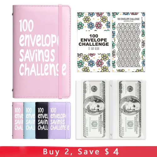 100 Days Saving Challenge Envelope Book - Budget Planners with Binding Covers, Daily Tracker, Habit Formers, $5050 Cash Savings Goal for Office Accounting Supplies